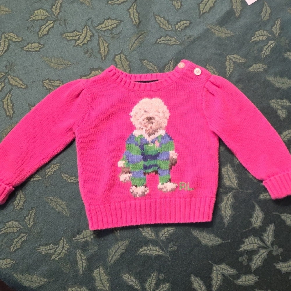 Polo Ralph Lauren Pink Sweater with Dog Design